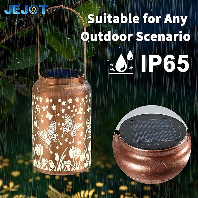 Solar Lanterns Outdoor Waterproof,Butterfly Solar Lantern Gift for Women Girl Mom Grandma ,Valentine Gifts,Metal Hanging Solar Lantern for Yard,Garden,Porch Landscape Deconrations-2 Pack