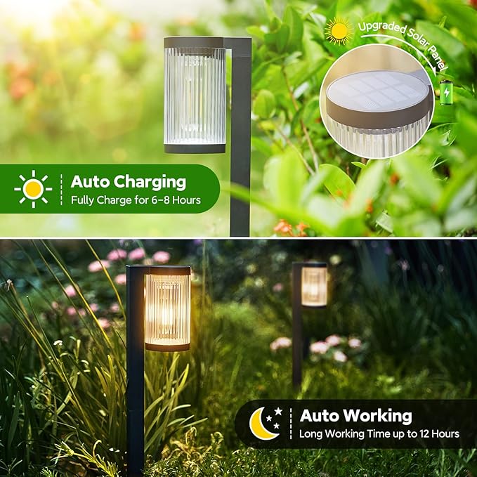 Solar Pathway Lights Outdoor, 6 Pack Upgraded Outdoor Solar Lights for Outside Super Bright Up to 12Hrs, IP65 Waterproof Solar Garden Lights for Yard Path Walkway Decor Landscape Lighting