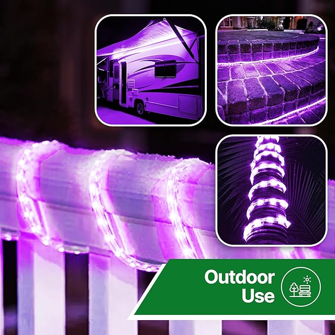 Tupkee LED Rope Light Purple - for Indoor and Outdoor use, 24 Feet (7.3 m) - 10MM Diameter - 144 LED Long Life Bulbs Rope Tube Lights
