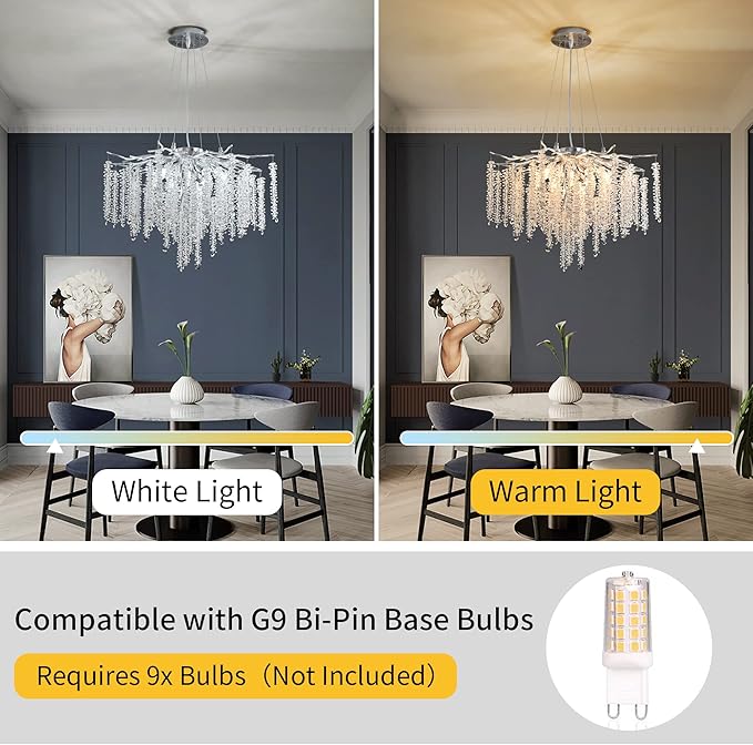 Tree Branch Chandelier Silver D23.7 Modern Round Raindrop Crystal Chandelier Ceiling Pendant Light Fixtures for Dining Room, Kitchen Island, Bedroom, Living Room