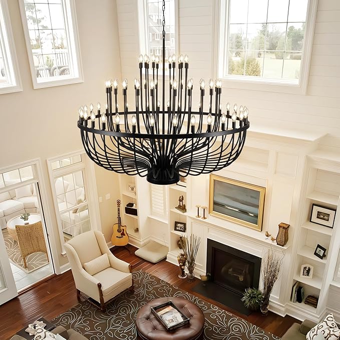 Extra Large Chandeliers for High Ceilings, Black Wagon Wheel Chandelier 72 Light 60In, Farmhouse Large Foyer Chandelier 3-Tier for Foye Entryway Staircase Living Dining Room