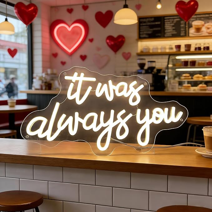 It's Always You Neon Sign Warm White Wedding Neon Signs USB Powered LED Signs for Bedroom Wall Decor Light up Signs for Festival Anniversary Valentane's Day Birthday