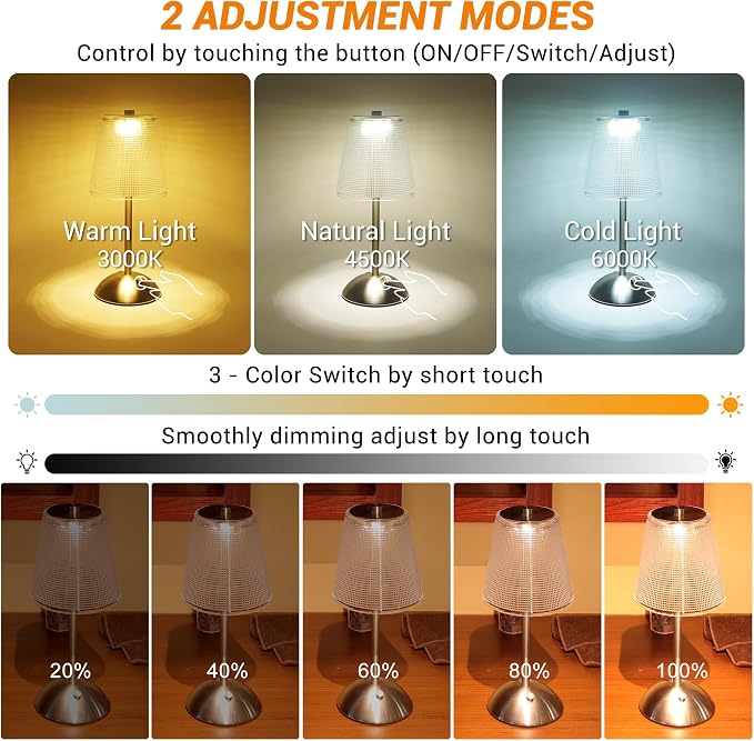 Cordless Rechargeable Metal Table Lamp, Cube Shade, Nickel | 4000mAh Battery Operated, 3 Color Modes, Dimmable LED Touch Beside Ambient Light, Portable for Bedroom Restaurant Outdoor