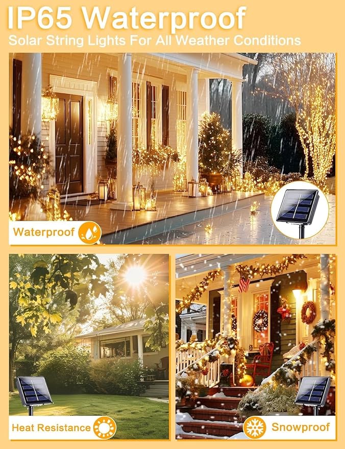 Solar String Lights Outdoor, 4Pack 800LED 288FT Fairy Lights Warm White | 8 Modes, Memory, Auto On/Off, Waterproof Copper Wire Twinkle Lights for Outside Garden Tree Patio Fence Wedding Xmas Decor