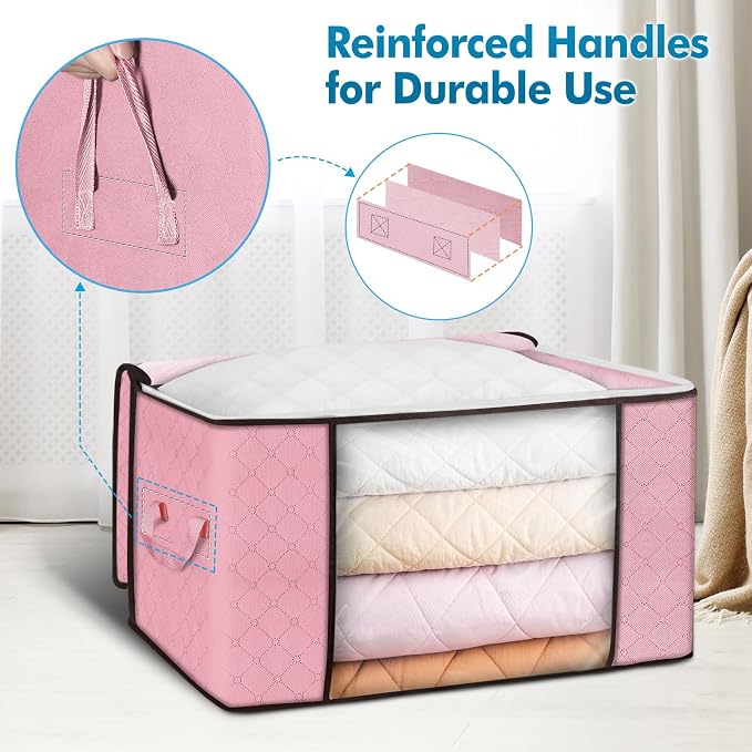 90L Large Storage Bags, 6 Pack Clothes Storage Bins Closet Organizers | Foldable Storage Containers, with Reinforced Handle, for Clothing, Blanket, Comforters, Bed Sheets, Pillows and Toys