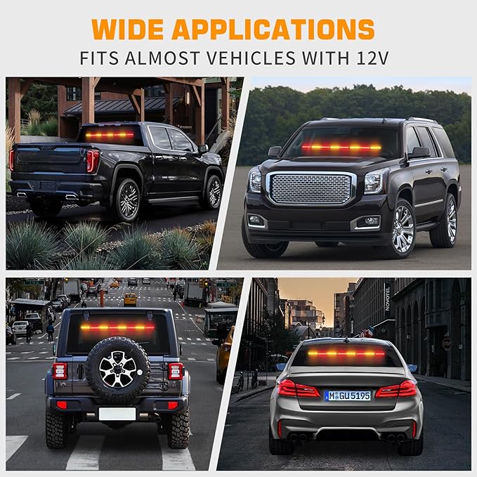 XRIDONSEN 35 inch Amber Red Traffic Advisor Light Bar 48 LED Emergency Strobe Lights Safety Warning Lights Front/Rear Window w/Display Controller for Firefighter Law Enforcement Vehicles Trucks