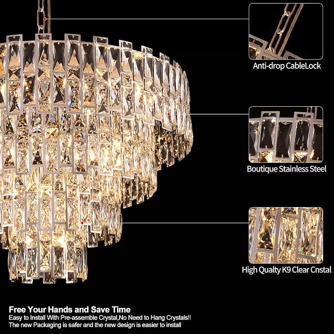 32" Luxury Crystal Chandelier for Dining Room, Modern Ceiling Light, French Empire Style with Premium K9 Crystals, Elegant Chrome Finish, Perfect for Living Room or Bedroom, 21-Light Fixtur (Chrome)