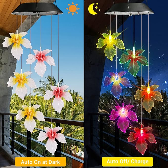 Toodour Solar Wind Chimes, Color Changing Maple Leaf Wind Chime | LED Mobile Wind Chimes, Waterproof Outdoor Wind Chime Lights for Garden, Patio, Party, Window, Thanksgiving