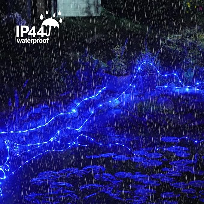 YEGUO Solar Rope Light Outdoor Waterproof, 66ft 200 LED Blue String Lights, 8 Modes Tube Christmas Lights in Clear Thin Tube