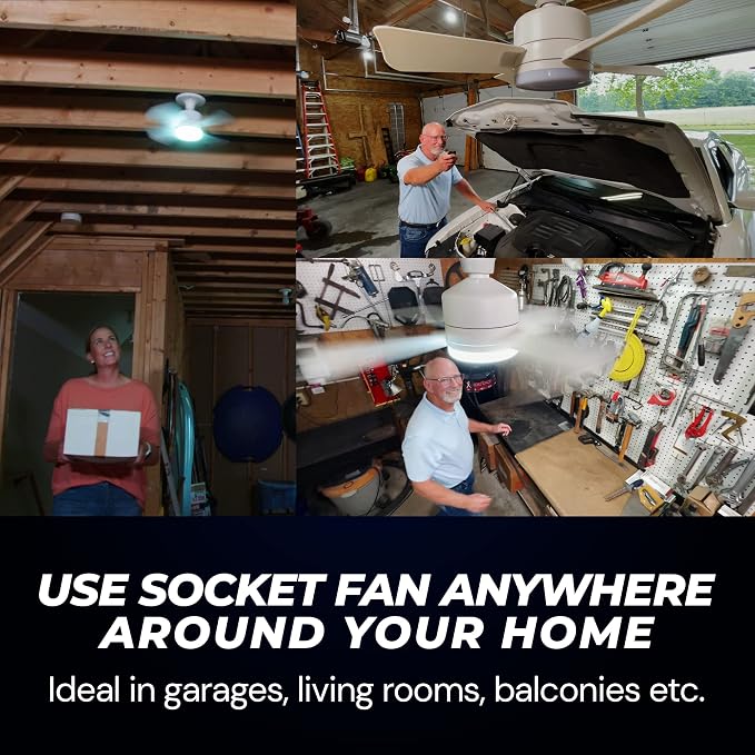 Bell+Howell Socket Breeze Modern Ceiling Fans with LED Lights, 10" LED E26 Screw Base Mini Light Socket Fan for Bedroom, Living Room, Kitchen, Balcony