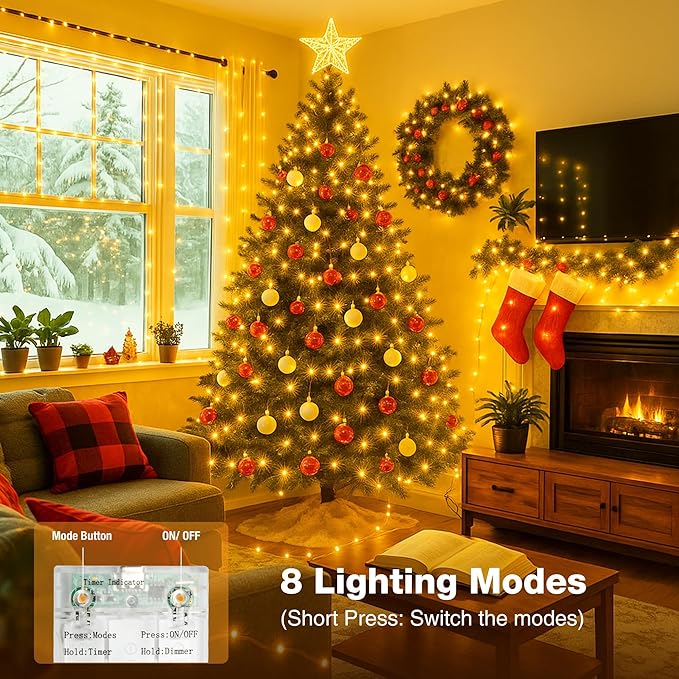 6 Pack 16FT 50 LED Fairy Lights Battery Operated with Timer, 8 Modes USB Mini Twinkle Light, Small String Lights for Tree Wreath Vase Bedroom DIY Holoday Wedding Decorations-Warm White