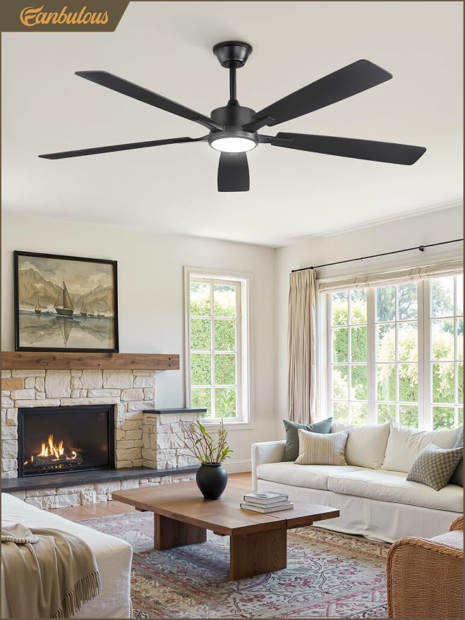 Fanbulous 60 Inch Black and Gold Ceiling Fan with Light Remote & APP | Stepless CCT & Dimmable Light, 20W LED Ceiling Fans, 6 Speeds, Reversible Quiet DC Motor, for Bedroom Living Room Apartment