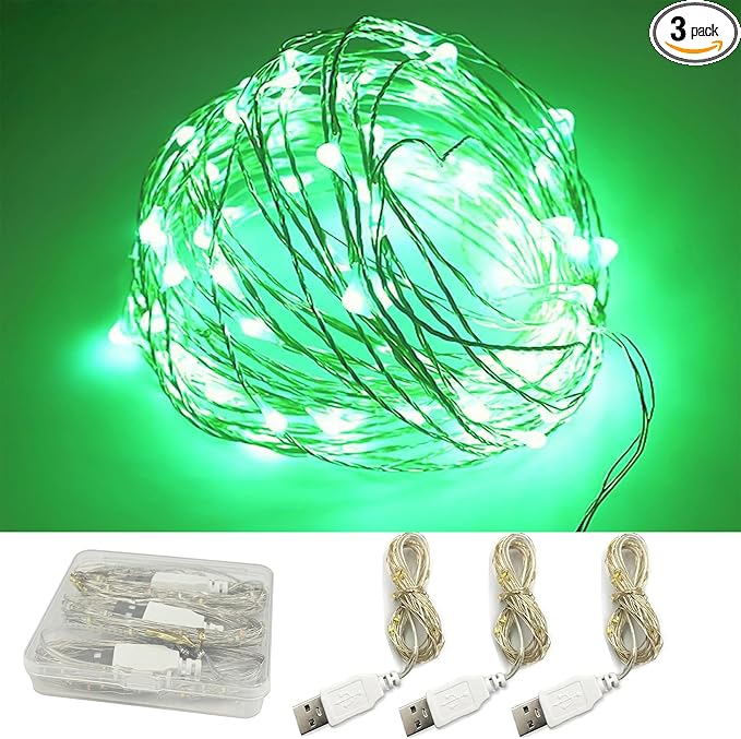 3Pcak USB Fairy Lights, USB Powered String Lights 16.5FT 50 LEDs, Fairy String Lights for Bedroom, Wedding, Party, Christmas Tree Decoration (Green)