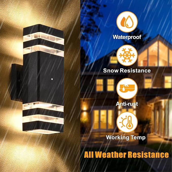 DASTOR Dusk to Dawn Outdoor Wall Lights 2 Pack, 3000K Warm White Exterior Lighting Fixtures, Up and Down Porch Lights Outdoor Wall, Waterproof Outside Lights for House Garage Patio