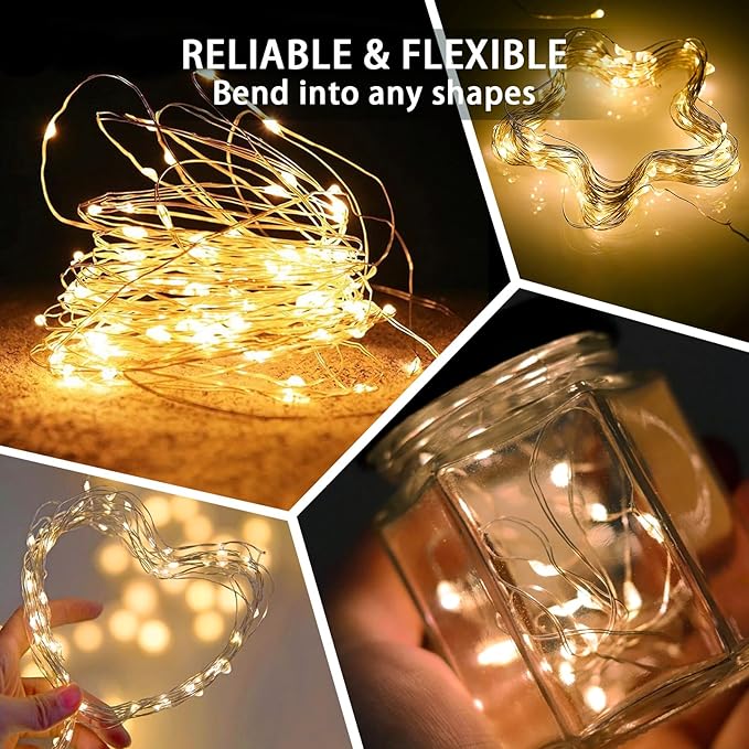 24 Pack Yellow Fairy Lights 7Ft 20 LED Twinkle String Lights 3 Modes Battery Operated Waterproof Firefly Starry for Mason Jar Easter Thanksgiving Christmas Halloween Day Table Centerpieces