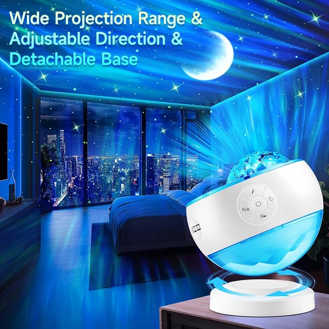 Iceberg Northern Lights Projector, White Galaxy Projector with Bluetooth | 300+ Light Modes, 15 White Noise Sounds, Detachable Base, 360° Rotation, Sleep Aid & Bedroom Decor Gift
