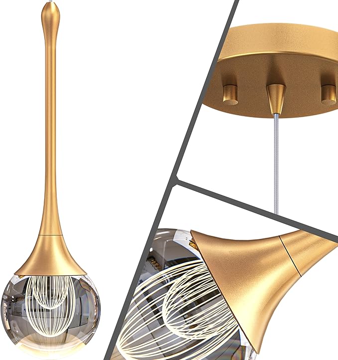 2-Pendant Lights Kitchen Island,Crystal Gold Globe LED Chandelier, Modern Dimmable Adjustable Height Hanging Light Fixture,Sloped Ceiling,Bedroom,Dining Room