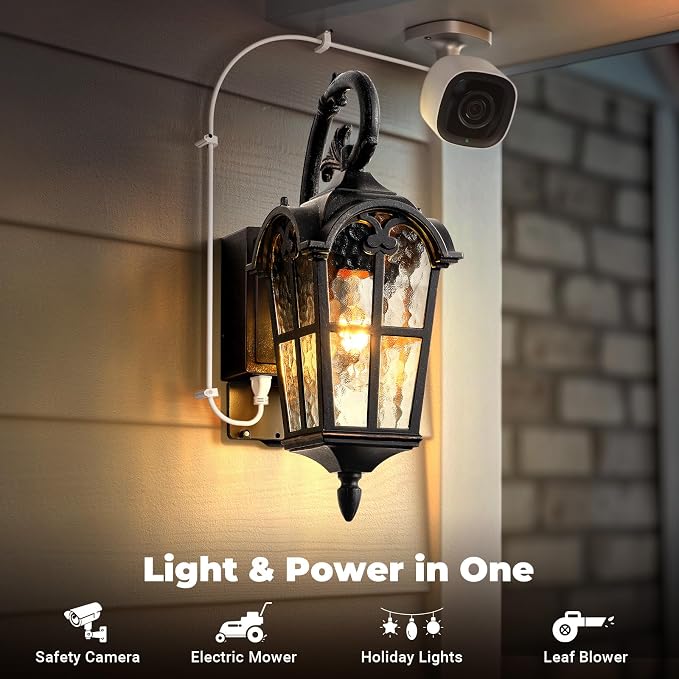 Outdoor Porch Light with Outlet, Oil-Rubbed Bronze Outdoor Porch Lights Wall Mount, Rust-Proof Aluminum Exterior Sconce Light, Waterproof Vintage Dusk to Dawn Outside Wall Lights for Garage