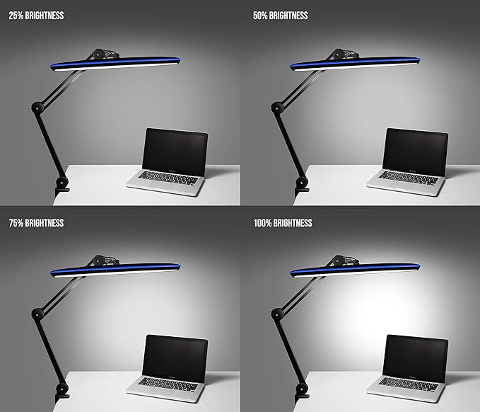 Neatfi XL 2,200 Lumens 20W LED Task Lamp – 23” Ultra-Wide Head | 182 SMD LEDs | 4 Brightness Levels | 3 Light Modes | Eye-Caring, Glare-Free | Adjustable Arm (CCT with Clamp, Black)