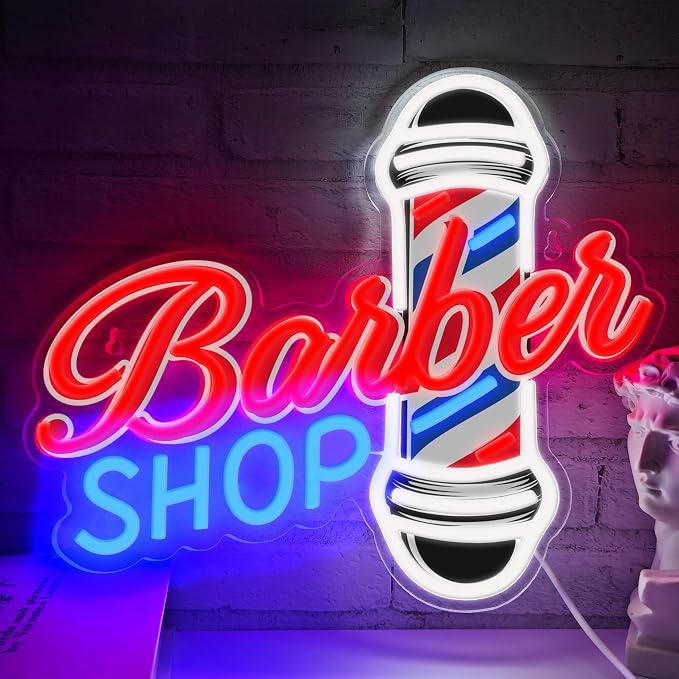 Barber Shop Neon Sign for Wall Decor,LED Hair Salon Light Sign for Hair Beauty Salon Store, USB Powered Led Barber Sign Decor for Barbershop, Man Cave, Garage