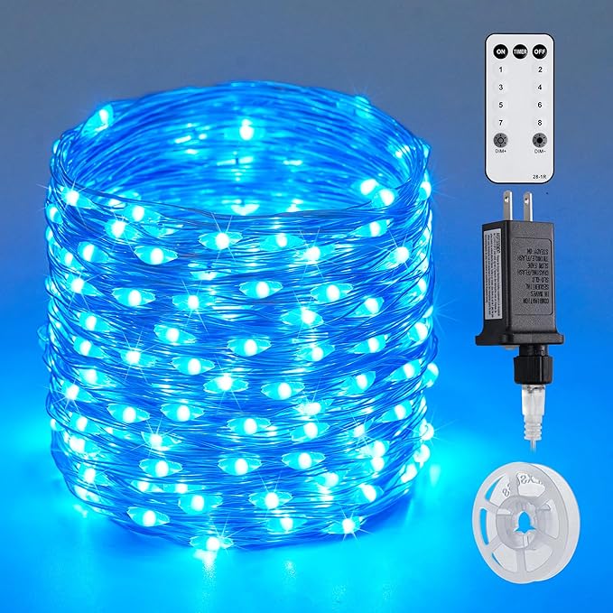 JMEXSUSS 200 LED Blue Fairy Lights Plug in, 66 ft Christmas Twinkle Lights | Outdoor Waterproof with 8 Modes Christmas Tree Lights for Bedroom Christmas Tree Decor