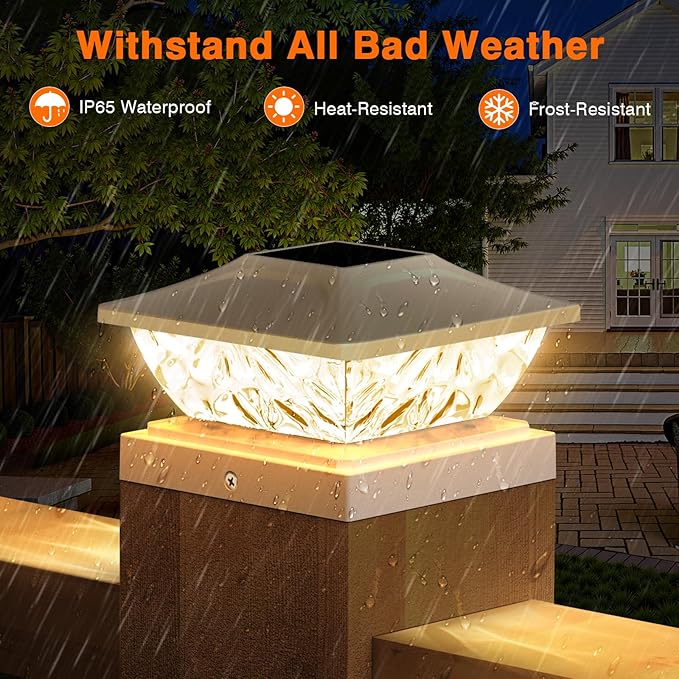 12 Pack Solar Post Cap Lights, 2 Modes Bright Solar Post Lights Outdoor Waterproof, Outdoor Post Lights Solar Powered Deck Lights for 4x4 4.5x4.5 5x5 Posts for Garden Decor