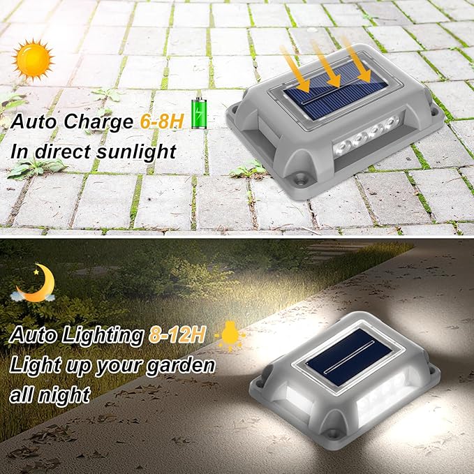 T-SUN Solar Driveway Lights Outdoor, 24 Pack LED Ground Driveway Light 6000K Cold White Solar Deck Lights for Path Garden Sidewalk Stair Ground Pathway