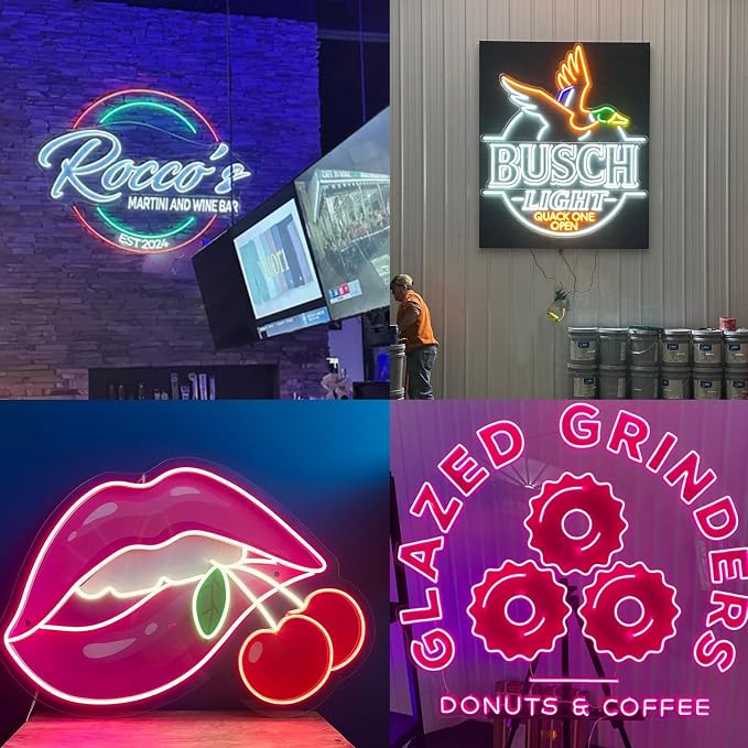 Custom Neon Sign Logo for Business, Plug/Battery Operated LED Picture Signs | Dimmable/RGB Neon Light, Easy Hanging/Wall LOGO Customizable UV Printed for Shop Bar Spa Office Room, Personalized Home Decor