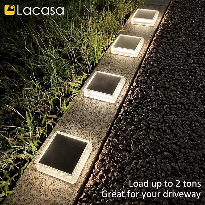 Lacasa Solar Deck Lights, 4 Pack 30LM LED Dock Lights Natural White 4000K, Outdoor Solar Powered Step Lights Light up All Night IP68 Waterproof Auto ON/Off for Garden Stairs Driveway Pathway Lighting
