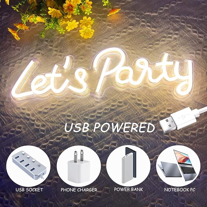 Let's Party Neon Sign, LED Neon Lights for Bedroom Wall Decor, Art Decorative Lights for Bachelorette Party, Engagement Party, Birthday Party,Wedding Party, Living Room, Gamer Room Decor Aesthetic