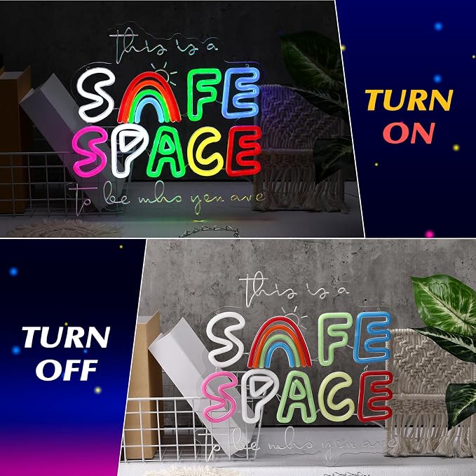 13x13 Inches Safe Space Neon Sign This Is a Safe Space to Be Who You Are LED Neon Sign Dimmable Light up for School Counselor Nurse Classroom Therapy Office Wall Decor