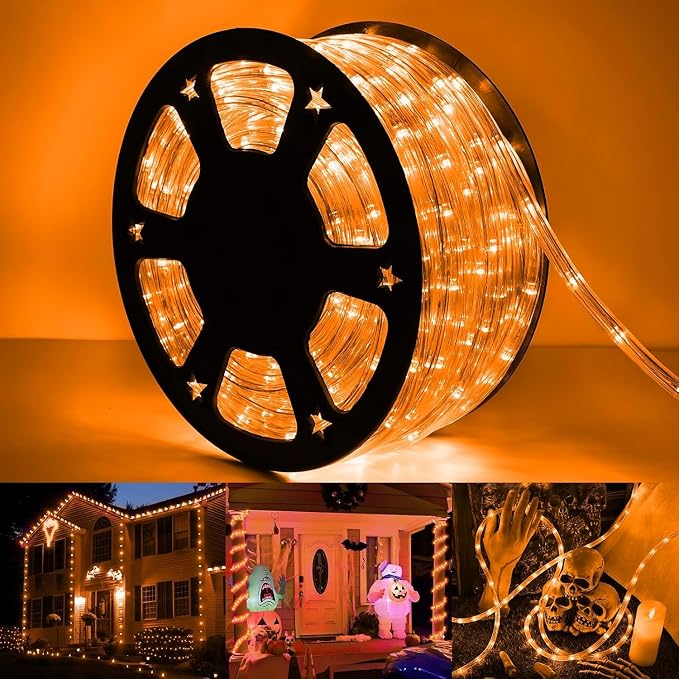 200ft LED Rope Lights Outdoor, 1440 LED Connectable and Flexible Tube Lights with 8 Modes, Waterproof Indoor Outdoor LED Rope Lighting for Deck, Garden, Pool, Patio, Party, Holloween Decor - Orange