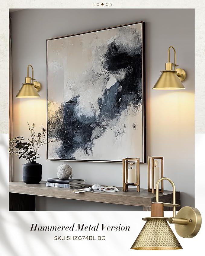 Wall Sconces for Bathroom Set of 2, HWH Wall Mount Lighting with Metal Shade, Indoor Gold Wall Lights for Living Room Mirror Kitchen, Gold Finish, 5HZG56BL-2 BG