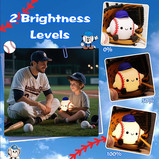 Baseball Night Light, Silicone Touch Control Lamp USB Rechargeable with Timer & Brightness Adjustment, Ideal for Breastfeeding Creates Glow for All Ages Baseball Lovers