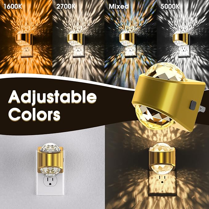Night Light Plug into Wall, Color Changing Night Light for Kids | 3CCT Diamond Design with Star Projector, Dusk to Dawn Sensor for Nursery Bathroom Bedroom Gaming Room Decor Gift, 2 Pack