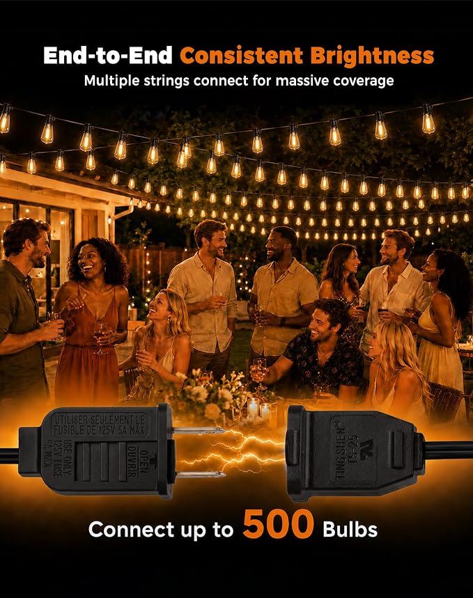 Outdoor String Lights 110FT(100+10) Waterproof, 50 LED S14 Shatterproof Edison Bulbs, 2FT Spacing, Extension Cord, Connectable Plug in Hanging Patio Lights for Outside, Backyard, Warm White