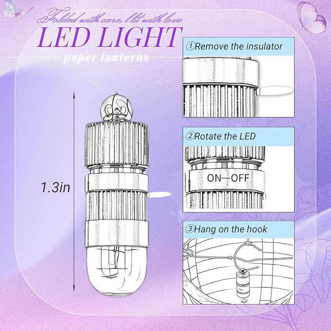 Light Purple Chinese Paper Lanterns with LED Lights, 10-Pack 12in | Hanging Lights for Easter, Graduation, Birthday Decorations, Ceiling Decor, Home Party & Tea Party