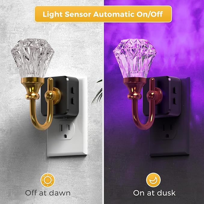 L LOHAS LED Night Lights Plug into Wall,RGB Floral Night Lights | 10-Color Changing, Auto Sensor, 3 Brightness Levels, Rotatable Plug in Nightlight for Bedroom, Nursery, Hallway, Gift