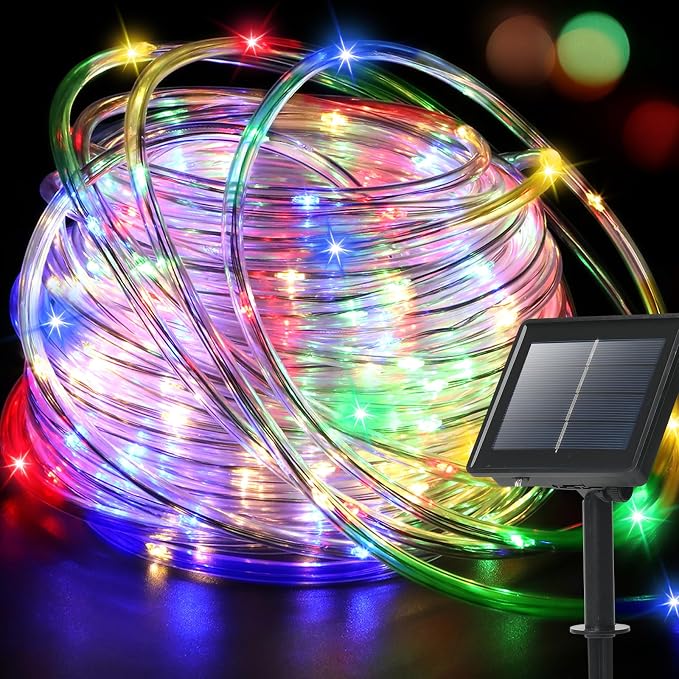 200 LED Solar Rope Lights Outdoor, 66FT Solar String Lights Indoor Waterproof Solar Powered Trampoline Light Clear Tube Pool Light for Camping Fence Yard Walkway Path Garden Outside Decor(Multicolor)