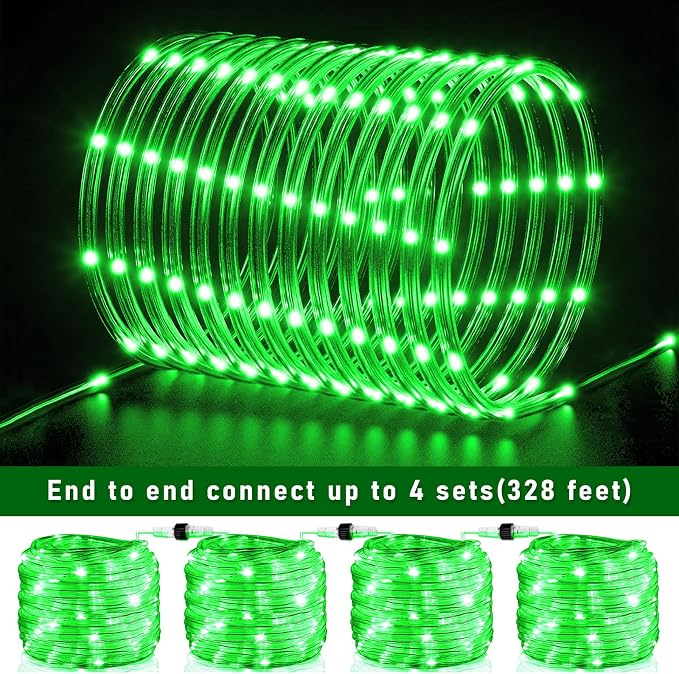 100FT 300 LED Rope Lights for Outside, Green Rope Lights Indoor | Waterproof 8 Modes Plug in Connectable Outdoor String Lights for House Patio Yard Garden Pool Stair Camping Decorations