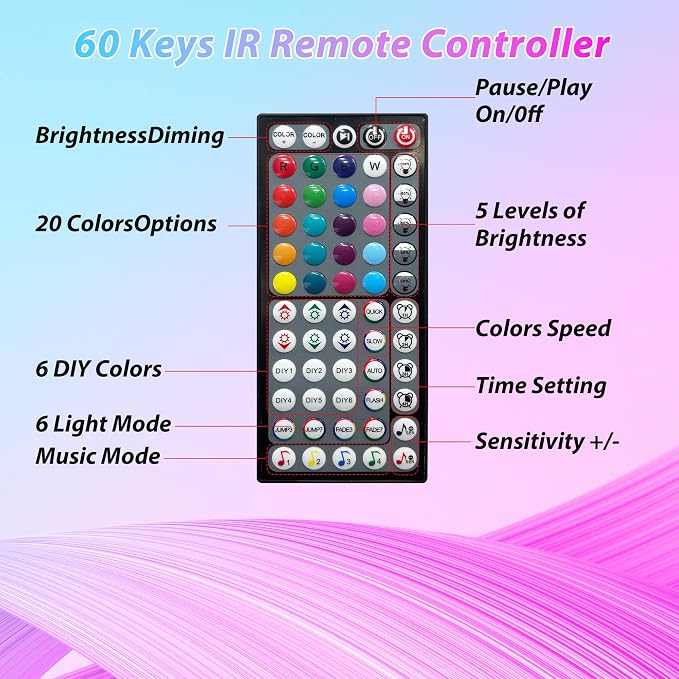 Ledagic Led Lights for Bedroom 200 ft (2 Rolls of 100ft), Led Lights Strip | Color Changing Led Strip Lights with 60 Keys Remote and App Control, Music Sync Led Lights for Room Kitchen Party Home Decor