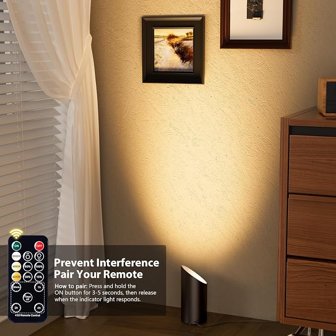 Brightown 2 Pack Uplights Indoor Floor Can Lights with Remote and Timer | 3 Color Temperatures and Dimmable Uplighting Spotlights, 6.1 FT Plug Cord & Foot Switch, Black