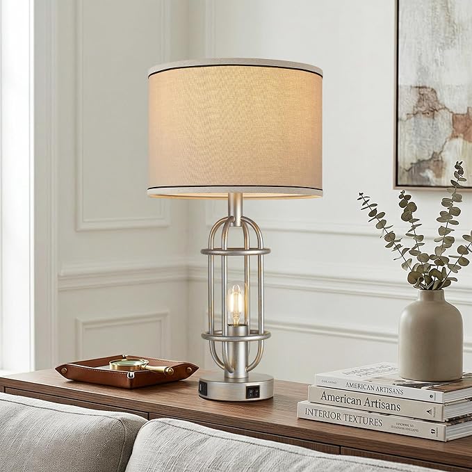 Reaketon Table Lamps for Living Room Set of 2, 22.3" Farmhouse Lamps for Nightstand, Industrial Table Lamps for Bedroom with USB Ports, Bulbs Included