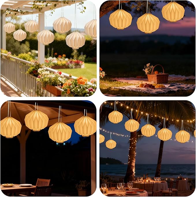 Battery Operated Outdoor Paper Lantern — 2Pack Waterproof Hanging Decorative Light with Remote Timer, Foldable Pendant Paper Lantern for Patio Garden Backyard, Porch Decor