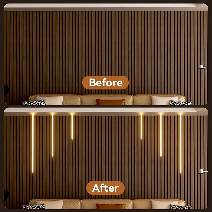 LED Recessed Wall Lighting Kit for Wall Panels CCT COB Strip Lights with Remote Controller, 6pcs Adhesive Wall Strip Lights, Dimmable 3000K-6000K for Wood Slat, Acoustic Panels, Kitchen, Stairs