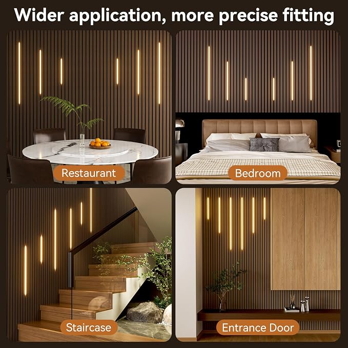 LED Recessed Wall Lighting Kit for Wall Panels CCT COB Strip Lights with Remote Controller, 6pcs Adhesive Wall Strip Lights, Dimmable 3000K-6000K for Wood Slat, Acoustic Panels, Kitchen, Stairs