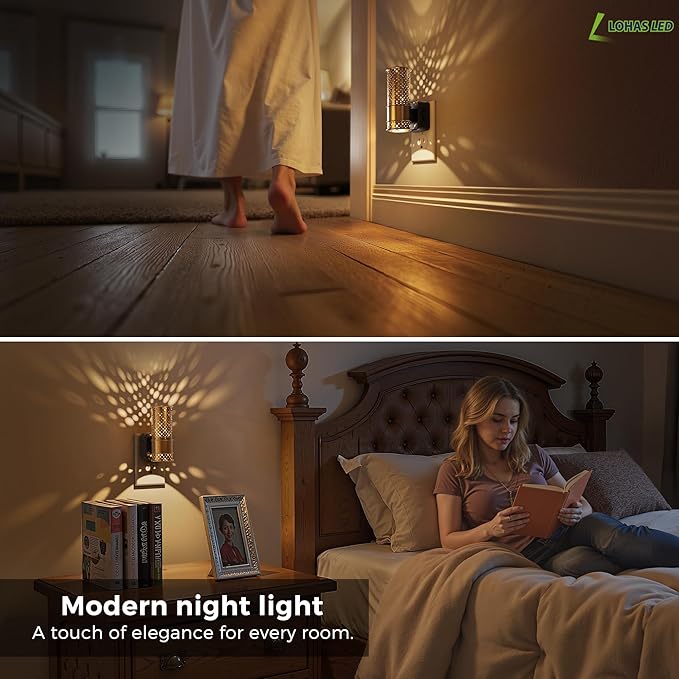 L LOHAS LED Night Light, 2 Pack Dimmable Night Lights Plug into Wall | Vintage Nightlight with Light Sensor, Soft White, 0-100LM Plug in Aesthetic Night Light for Adults Bathroom Hallway Gift