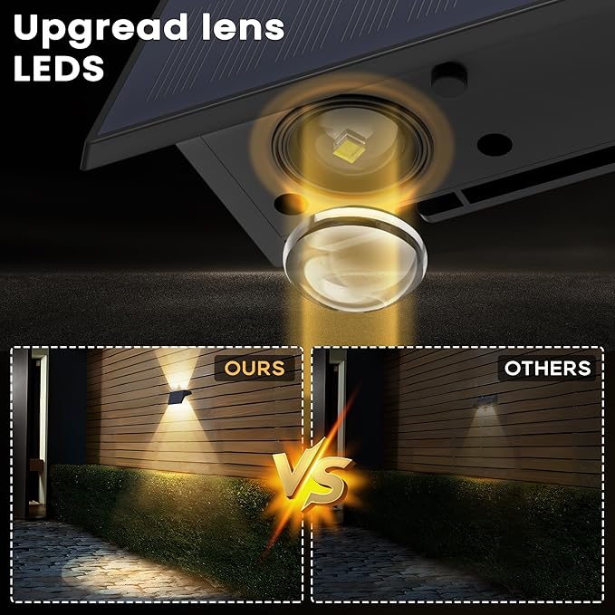 Fence Lights Solar Powered, 6-Pack Solar Fence Lights Up/Down Flexible Buttons, IP67 Waterproof for Outdoor, 100LM Bright, Auto Dusk to Dawn for Wall/Stairs/Yard/Railing/Deck/Pathway (White & RGB)