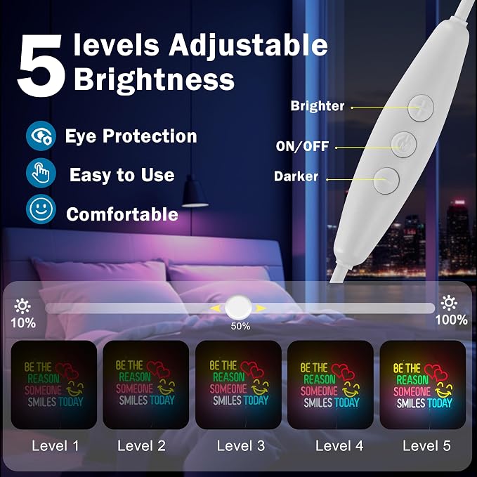 Be The Reason Someone Smiles Today Neon Sign for Wall Décor Motivational Neon Light USB Powered LED Dimmable Inspirational Sign with Classroom Light Decor