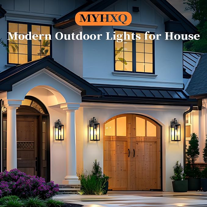 16'' Outdoor Wall Lights 2 Packs, Black Exterior Lighting Fixtures | Large Front Porch Light Outside Lights for House, Waterproof Modern Outdoor Sconce Lanterns, Farmhouse Garage Door Light